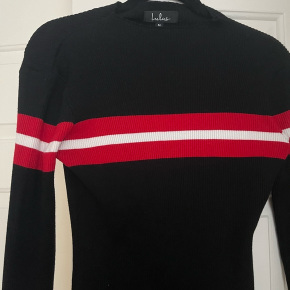 Lulus Black Turtleneck Striped Dress - Picture 3 of 4